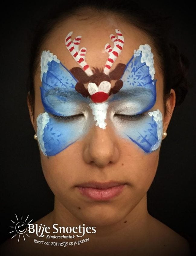 Blue Christmas Butterfly with Rudolph face painting - Step 2