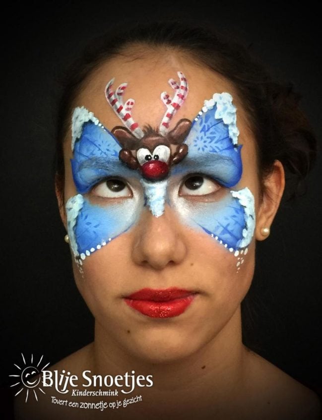 Blue Christmas Butterfly with Rudolph face painting - Step 4