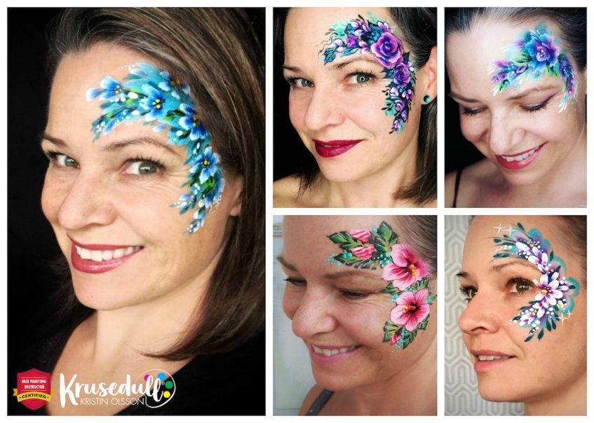 an image dispayling five different flower face paint designs