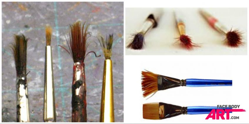 three images of ruined face painting brushes