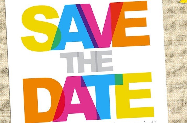 a colorful graphic that says "SAVE THE DATE"